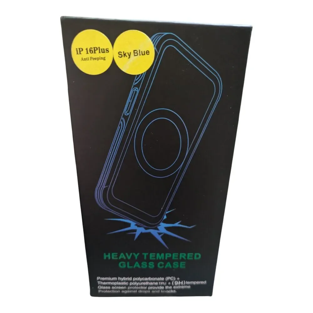 iPhone 16 Plus Sky Blue Heavy Tempered Glass Case, Anti Peeping Privacy Screen